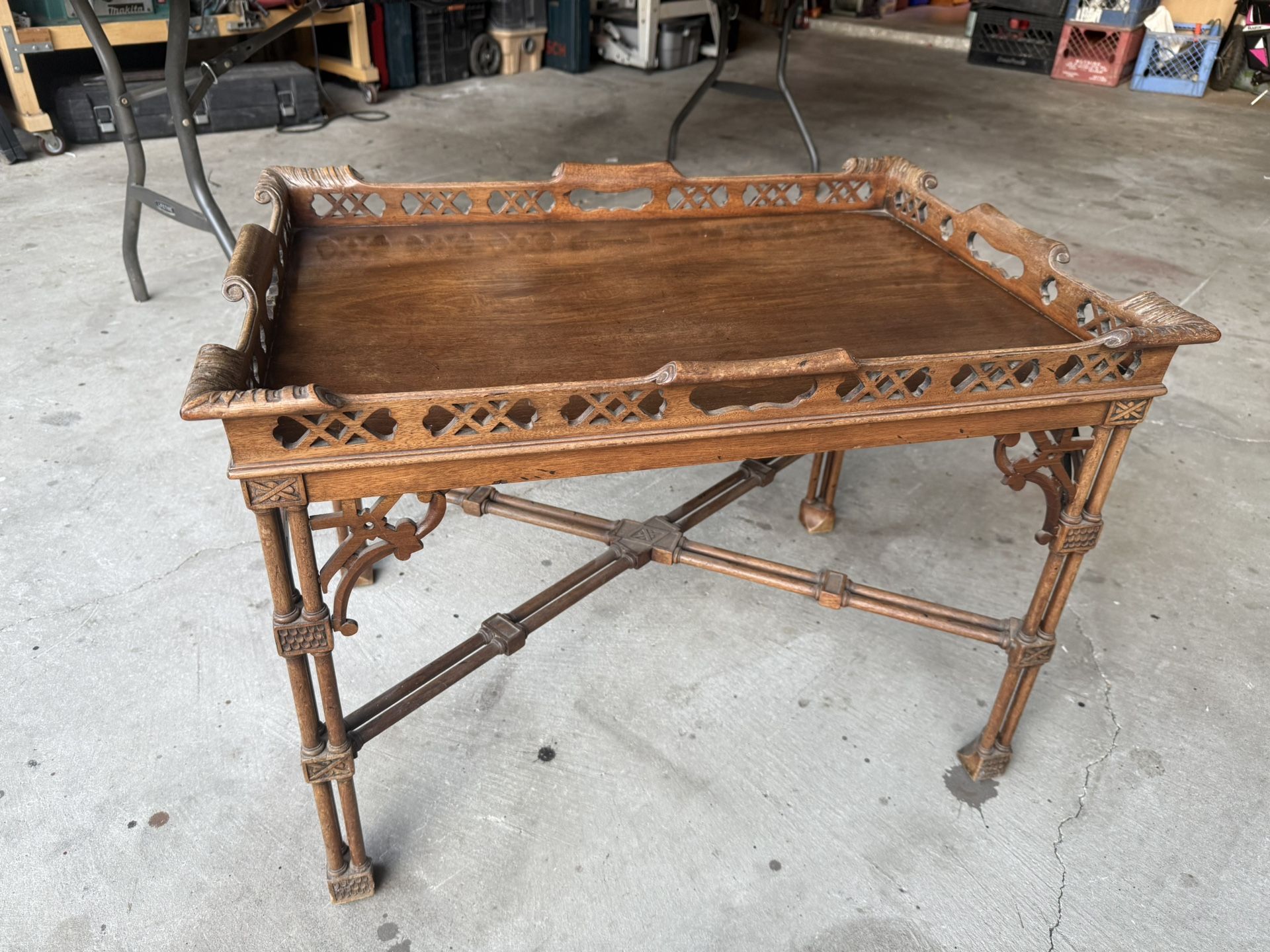 1941 Antique Tea Tray Wood Table