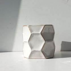 Glazed Ceramic Texture geometric plant pot / plant planter/ Flower pot Patio Garden white gold trim