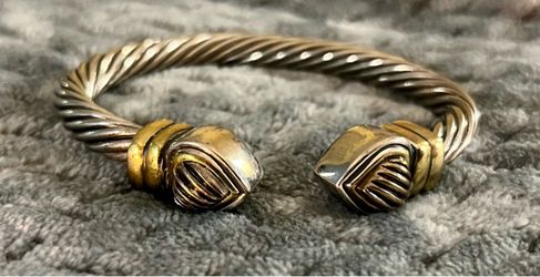 Two-Tone Twisted Cable Heart Cuff Bracelet – Yurman Inspired Style