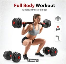 Unopened dumbbell and barbell set 22 to 44 lb