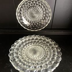 Vintage Anchor Hocking Depression Glass Clear Bubble 8"  Bowl and 3 plates
