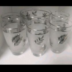 Vintage 1960's Libby MCM Barware Frosted Silver Leaf Set