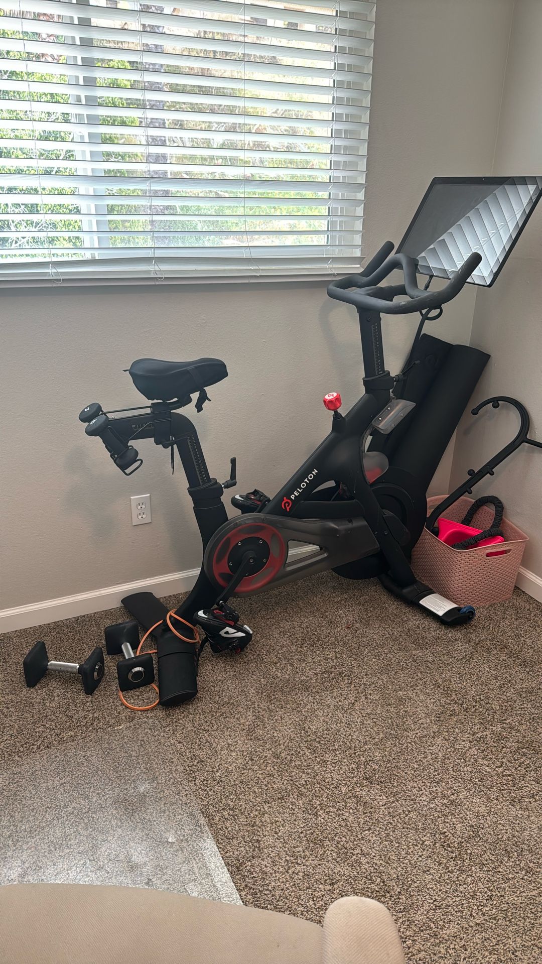 Peloton Bike + Shoes and Free Weights