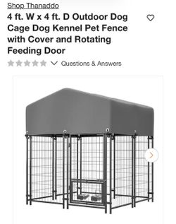 4 ft. W x 4 ft. D Outdoor Dog Cage Dog Kennel Pet Fence with Cover and Rotating Feeding Door