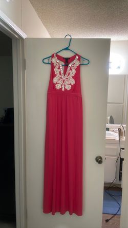 Coral Maxi Dress with Lace and Jewel Detail