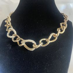 Vintage Jones NY Gold Tone Big Links Rhinestone Chocker Necklace 
