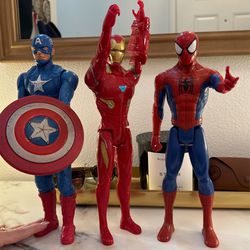 Marvel Action Figures Toys Set Of 3: Spider-Man, Iron Man, Captain America 
