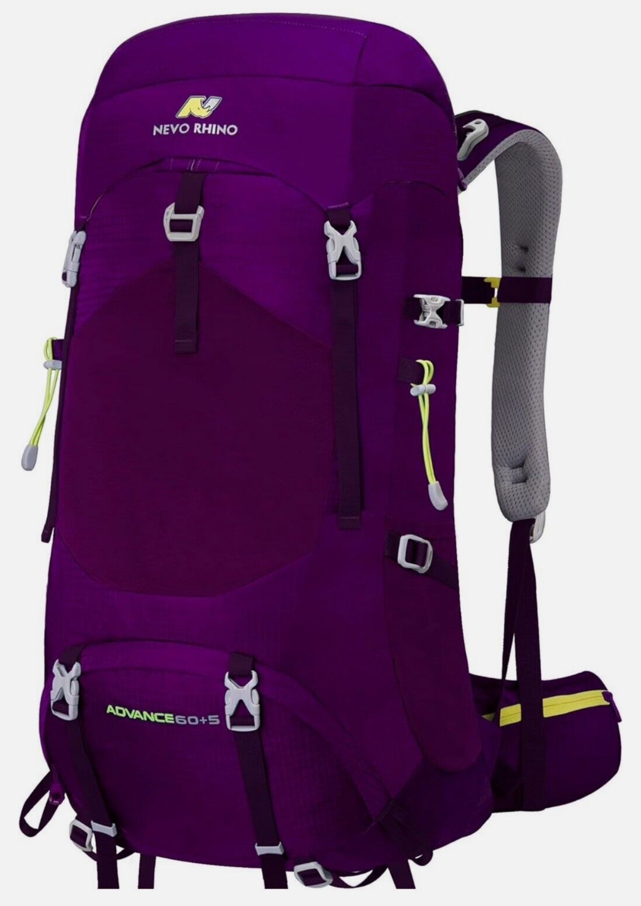 Purple Nevo Rhino Hiking Backpack 65L 60 +5 Mountain Climbing Camping Backpack