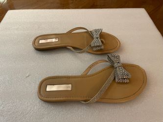 INC International Concepts Sparkle Bow Flat Sandals - 8.5M