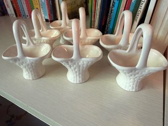 Set of 7 White Ceramic Woven Baskets
