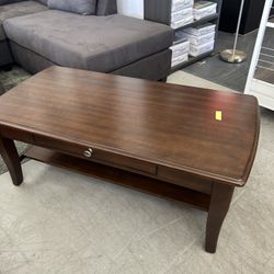 Wood Coffee Table With Drawer And Shelf 