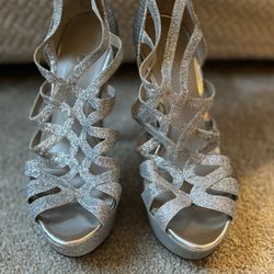 Elegant Silver Strappy Women's Heels