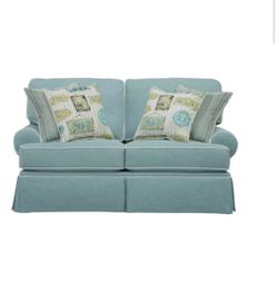 $200 WAmerican Furniture Classics Coastal Aqua Sries 69 in Wide Solid Blue Aqua Fabric - Loveseat with Two Accent Pillows
