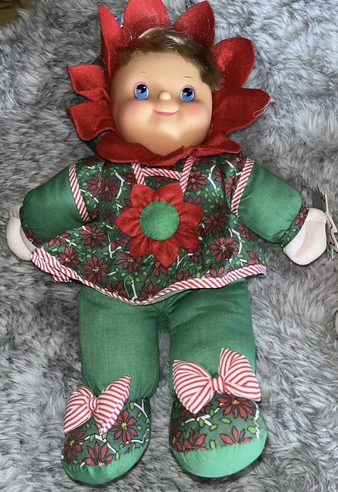 Patti Poinsettia Christmas Doll 16" Plush Vintage Toy Candy Cane Lane