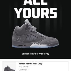 DS NEW SZ 11 AIR JORDAN 5 WOLF GREY BLACK METALLIC