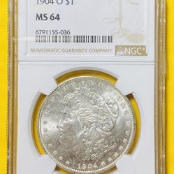 1904-O MORGAN SILVER DOLLAR COIN (NGC-Graded MS64)