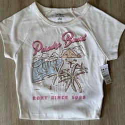 Roxy Juniors' Paradise Bound Ribbed Cropped Graphic T-Shirt Multi Medium NWT's