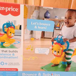 Fisher Price Bounce  &  Spin Lion Stationary  Ride- On - Learning  Toy For Toddlers,  -  Brand New