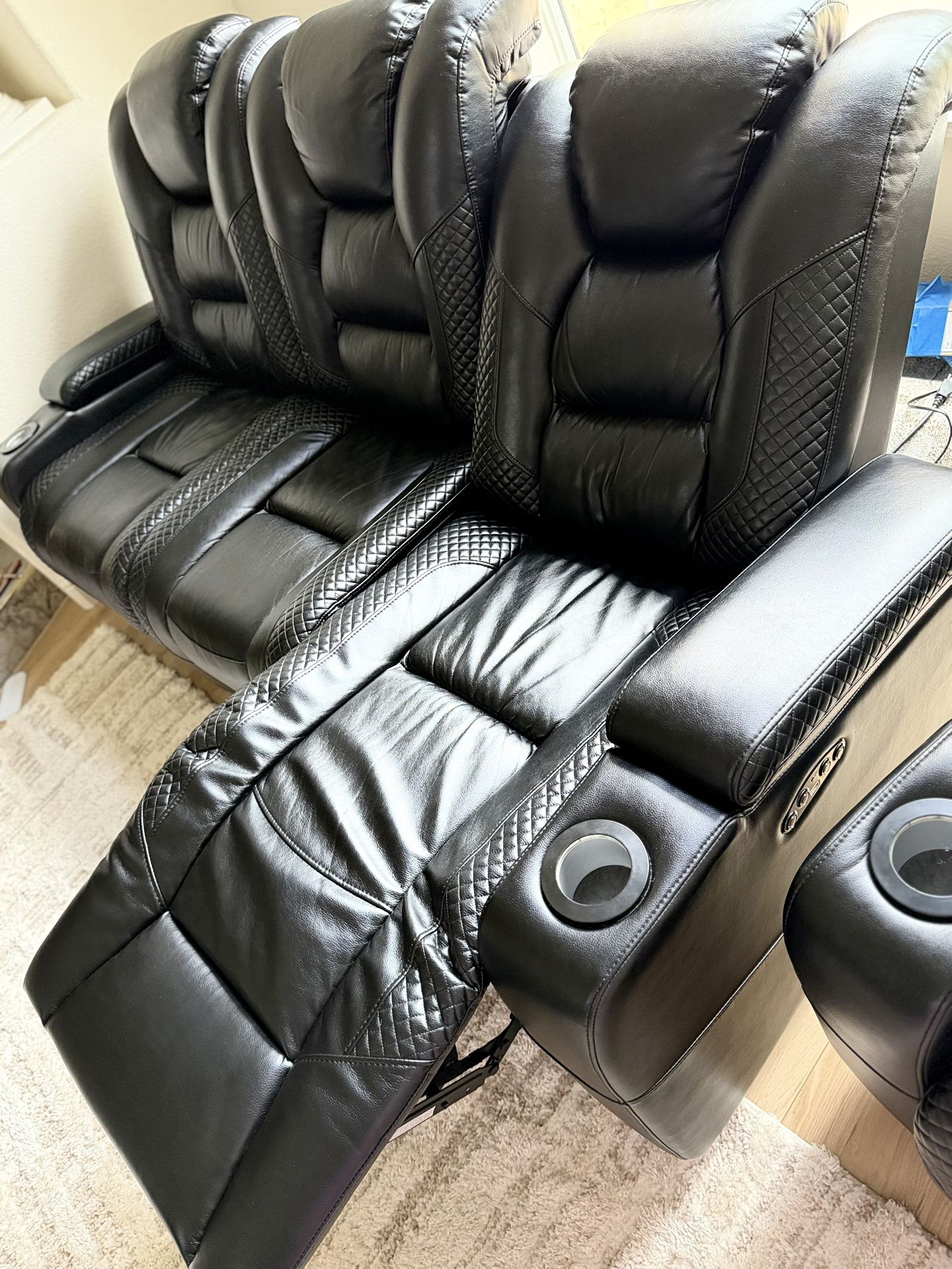 Faux Leather Sofa With Cup Holders