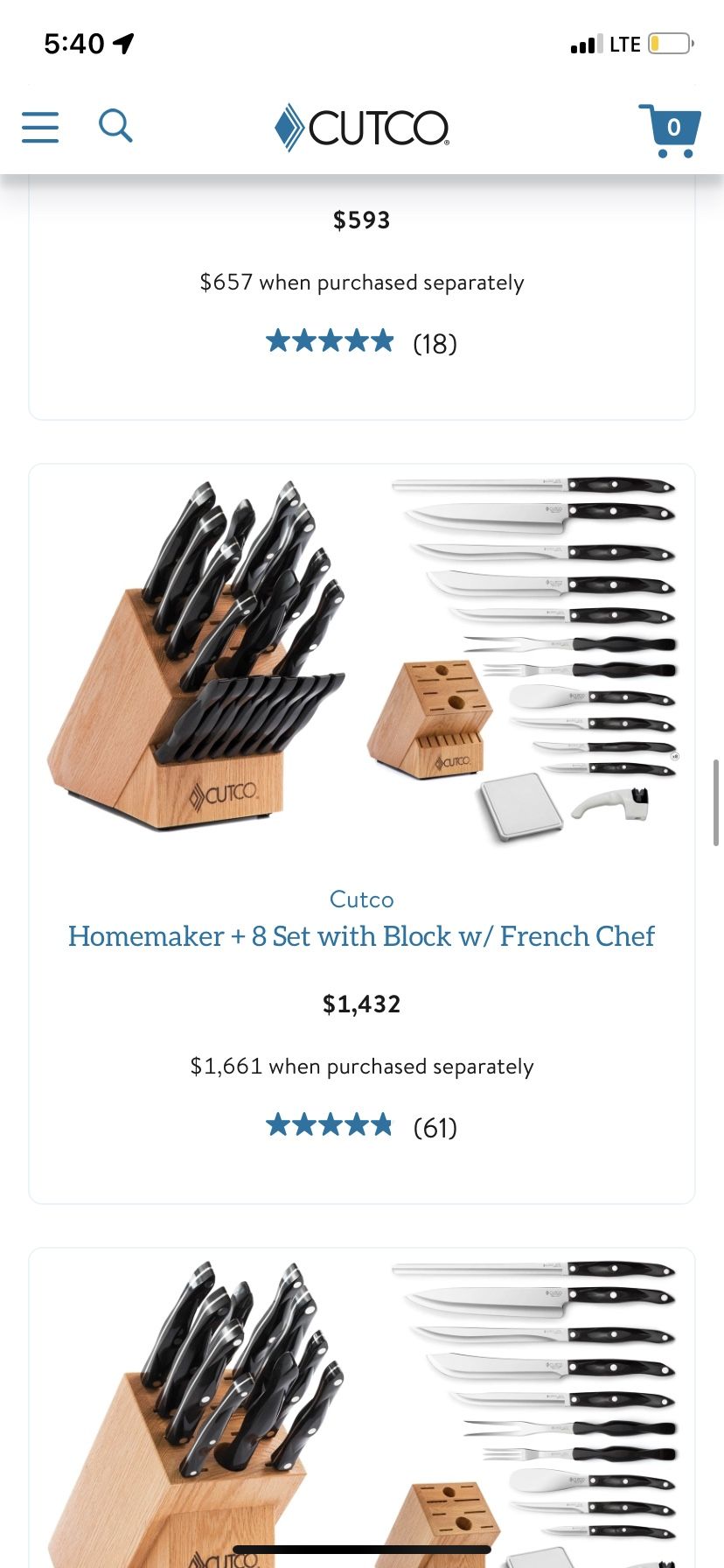 Cutco Homemaker + 8 Pearl White Knife Set with Oak Block - household items  - by owner - housewares sale - craigslist