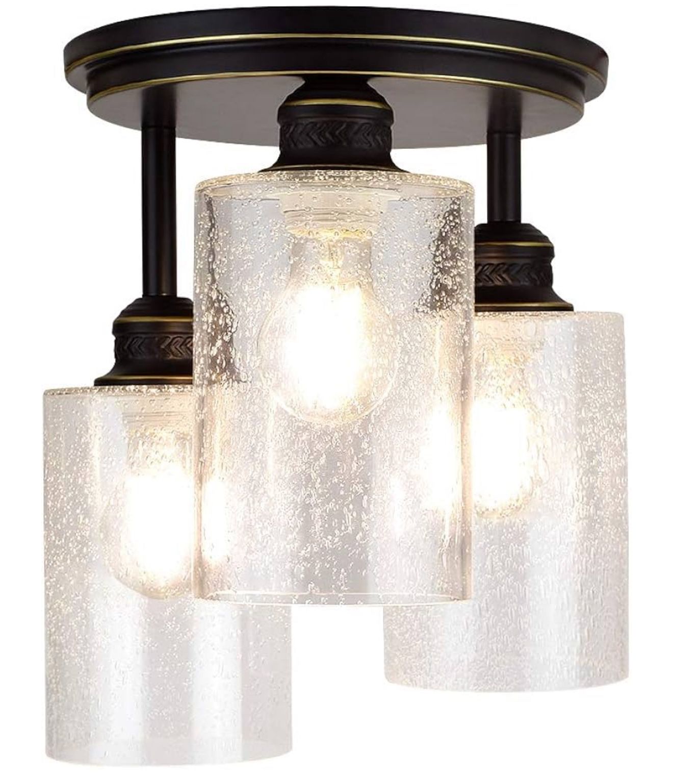 DLLT Industrial Flush Mount Ceiling Light, 3-Lights