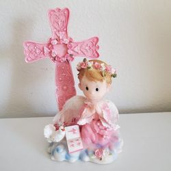 Beautiful Ceramic Cross With Sweet Girl Praying.