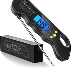 Instant Read Meat Thermometer, Accurate and Fast Digital Food Thermometer with Waterproof, Magnet, Backlight for Cooking, Baking, BBQ, Candy Making.