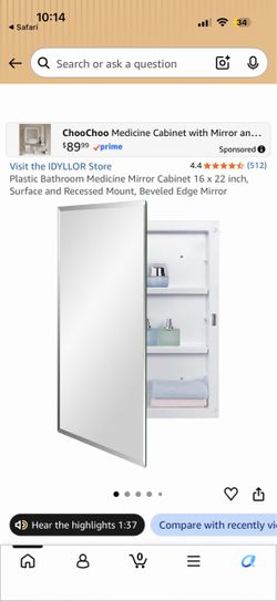 Bathroom Medicine Cabinet with Beveled Mirror (16" x 22") – Brand New / Great Condition60.