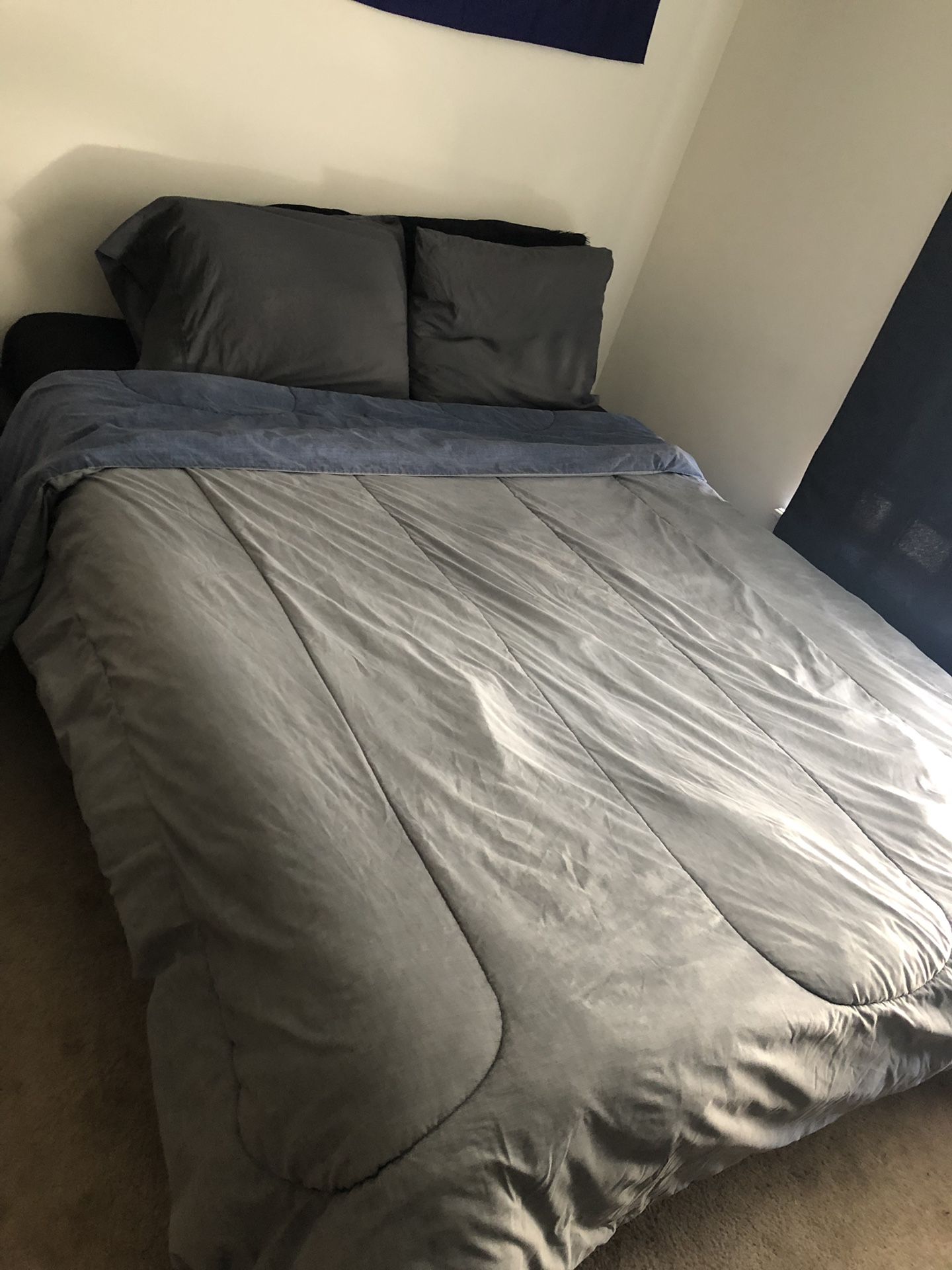 Queen bed, mattress bed frame and stand