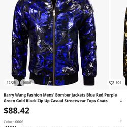Barry Wang Fashion Men’s Bomber Jacket Blue 