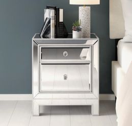 Mirrored Nightstand Crystal Knobs Bedroom