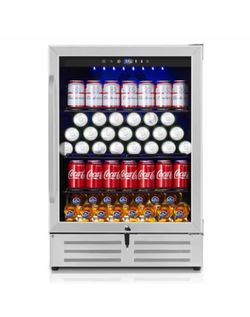 24 in. Built-in/Freestanding Single Zone Beverage Refrigerator with 210 Can(12 oz. )Beverage, Stainless Steel 