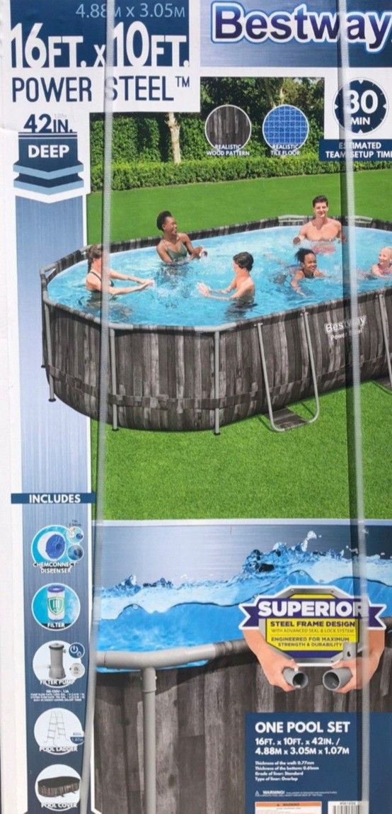 Brand New 16x42 Power Steel Swimming Pool. Includes Filter, Pump, Cover