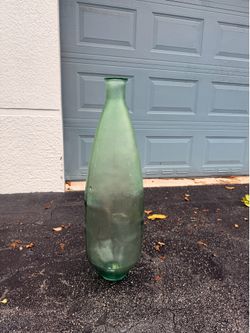 32-inch-tall oversized frosted green glass floor vase