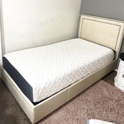 Beige Twin Size Bed, Mattress Included
