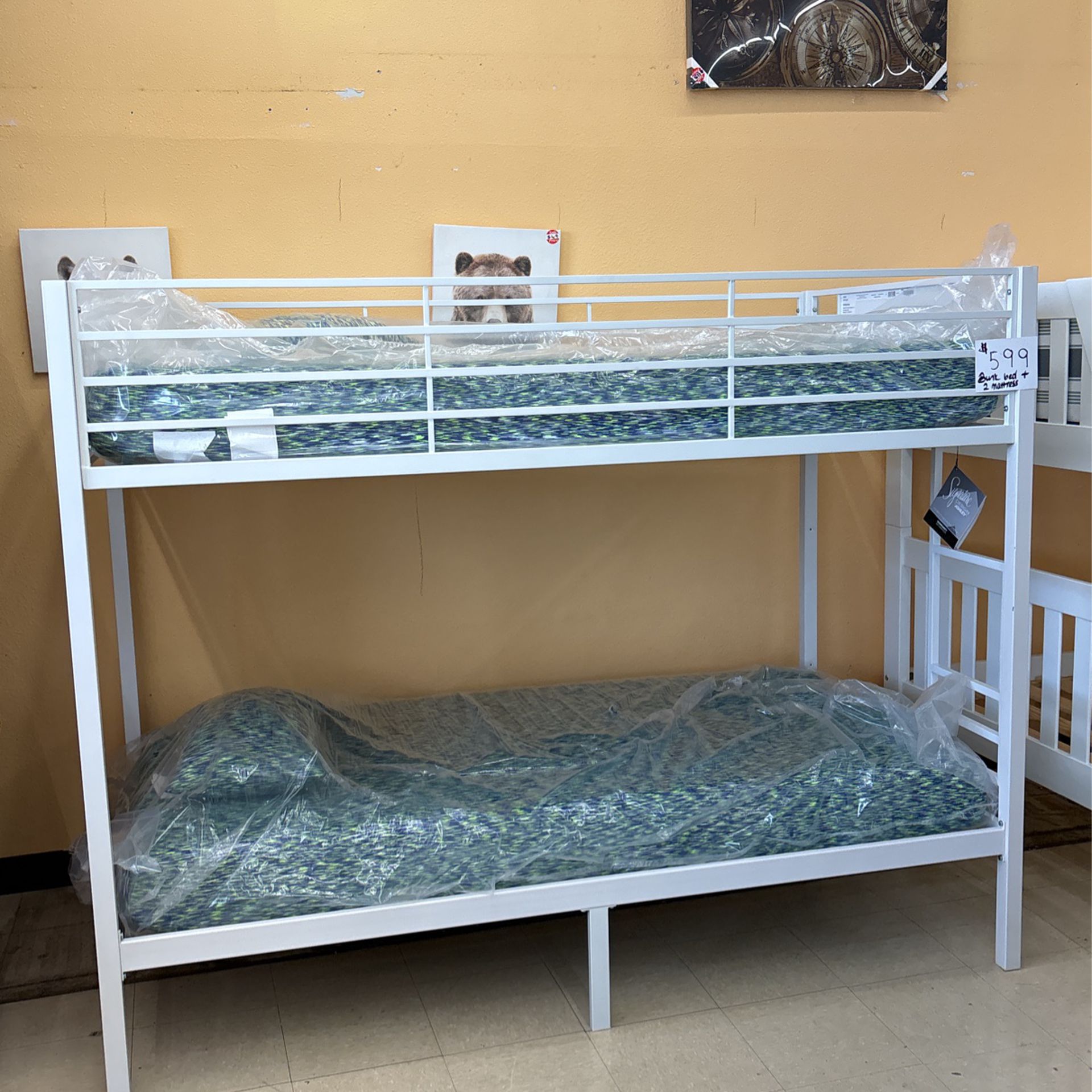 Twin Over Twin Bunk Bed With Mattress