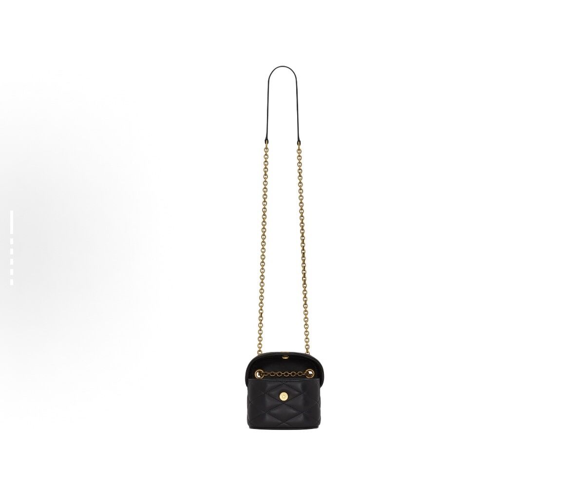 SAINT LAURENT YSL June, antique bronze hardware, diamond - quilted, chain shoulder strap, sheepskin leather