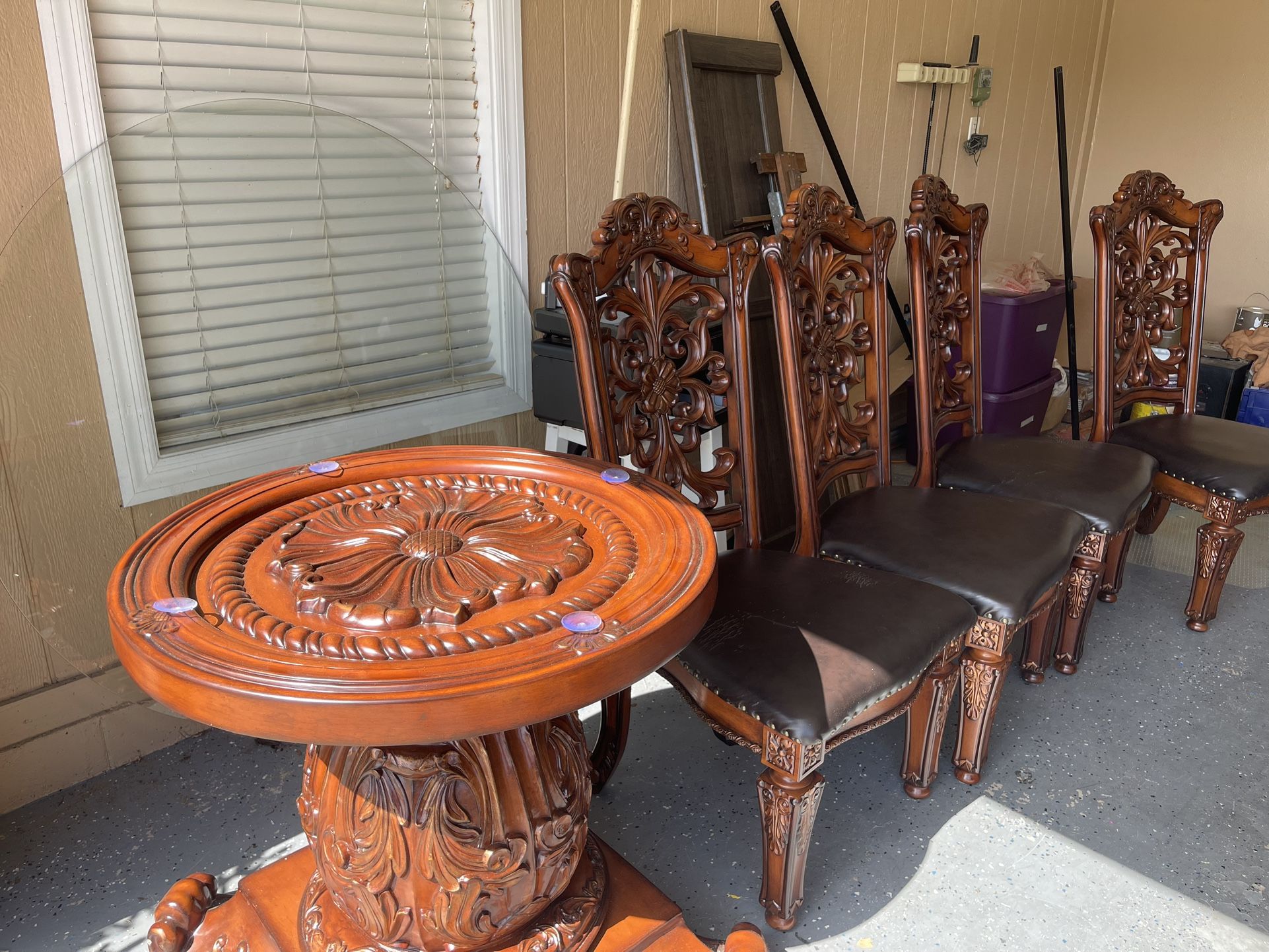 Brown Wood Glass Top Dining Table