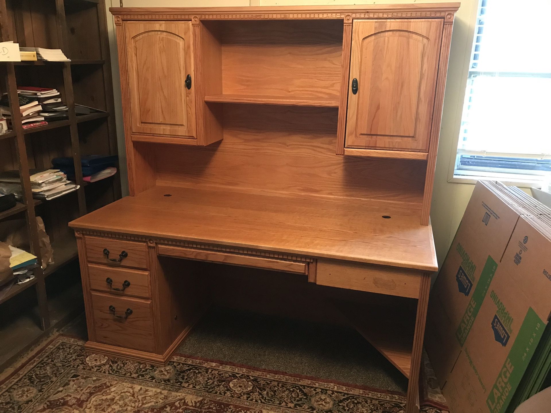 Solid Wood Office Desk with Shelves and Storage