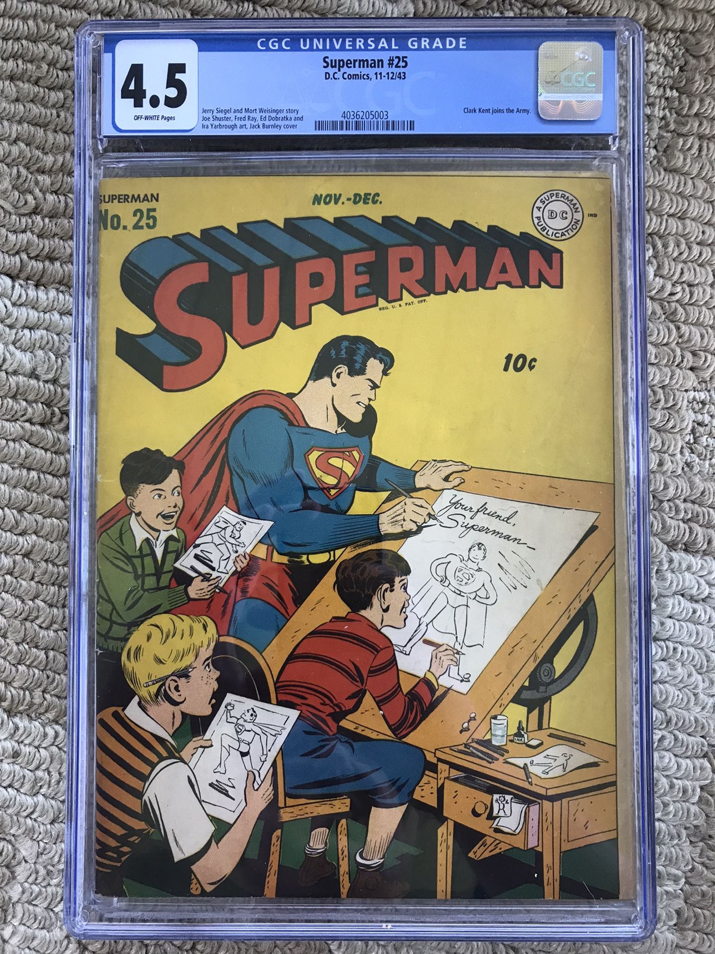 Superman #25 (1943) CGC 4.5 — Clark Kent Joins the Army; Siegel And Shuster Work
