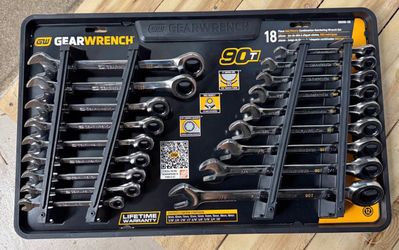 GEARWRENCH SAE/MM 90-Tooth Pro Combination Ratcheting Wrench Tool Set with Tray (18-Piece)