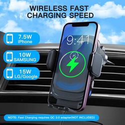Wireless Car Charger Mount, 15W Fast Charging Auto-Clamping Car Phone Holder Charger for Air Vent, Car Wireless Charger Mount for iPhone 14Pro/13 Pro 