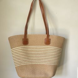 Straw Beach Tote Bag for Women, Large Woven Purse with Zipper for Summer