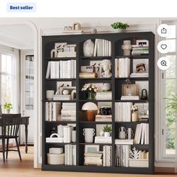 Homfa 18-Cube Bookcase and Bookshelves, 71.2" Triple Width 6 Tier Freestanding Arch Library Cabinet for Home Office Living Room, Black Bark Texture,ne