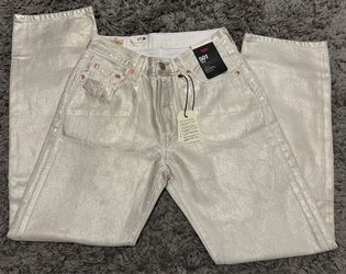 Levi’s 501 '90s Coated Gold Shimmer White Women's Jeans Size 25x30 - New With Tags!