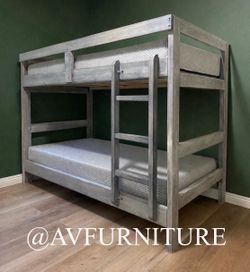 Twin Twin Bunk Bed and 2 Memory Foam Mattresses