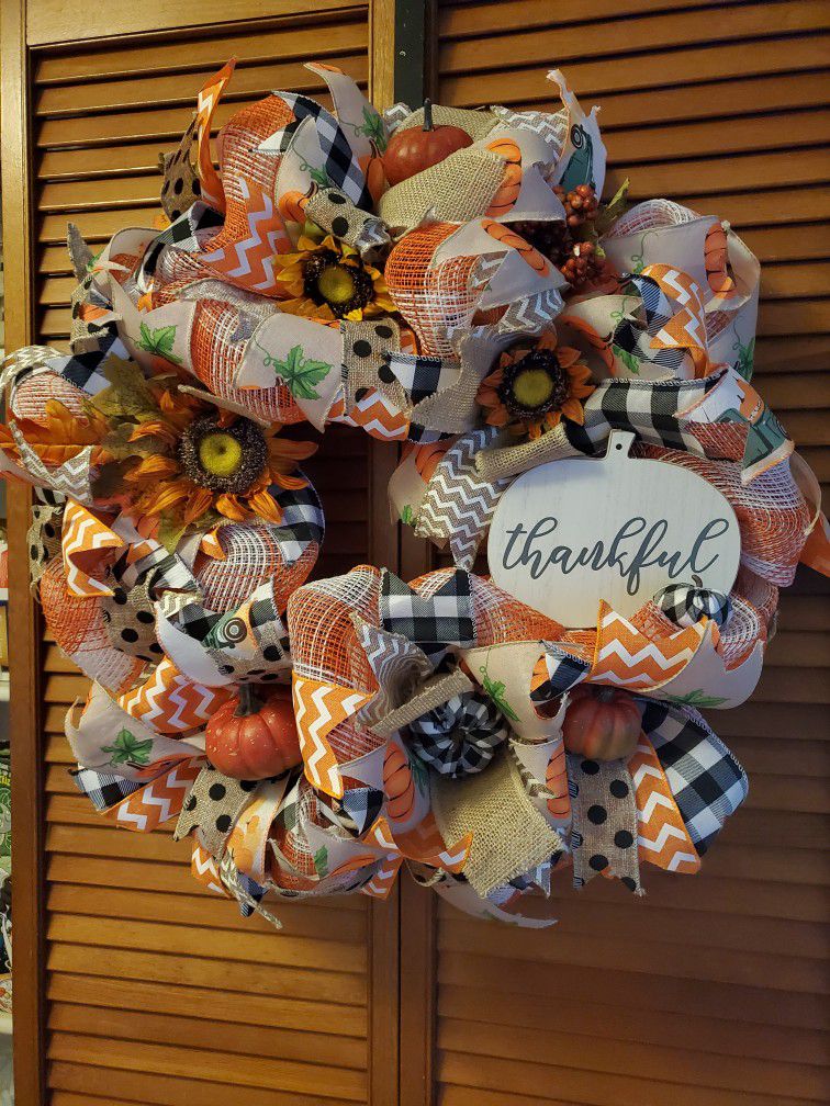 Handmade Fall Thankful Wreath