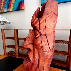 Wooden Sculpture. Solid Tiger Oak Hardwood. Contemporary Tiki. Polynesian Totem. Original Signed By Artist.