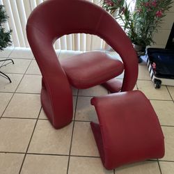 Red Leather Chair And Ottoman 