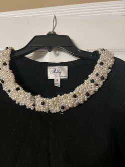 MILLY Women's Black Knit Pearl Trim Dress size Small